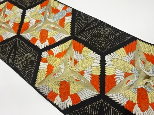 JAPANESE KIMONO / VINTAGE FUKURO OBI / WOVEN CRANES
